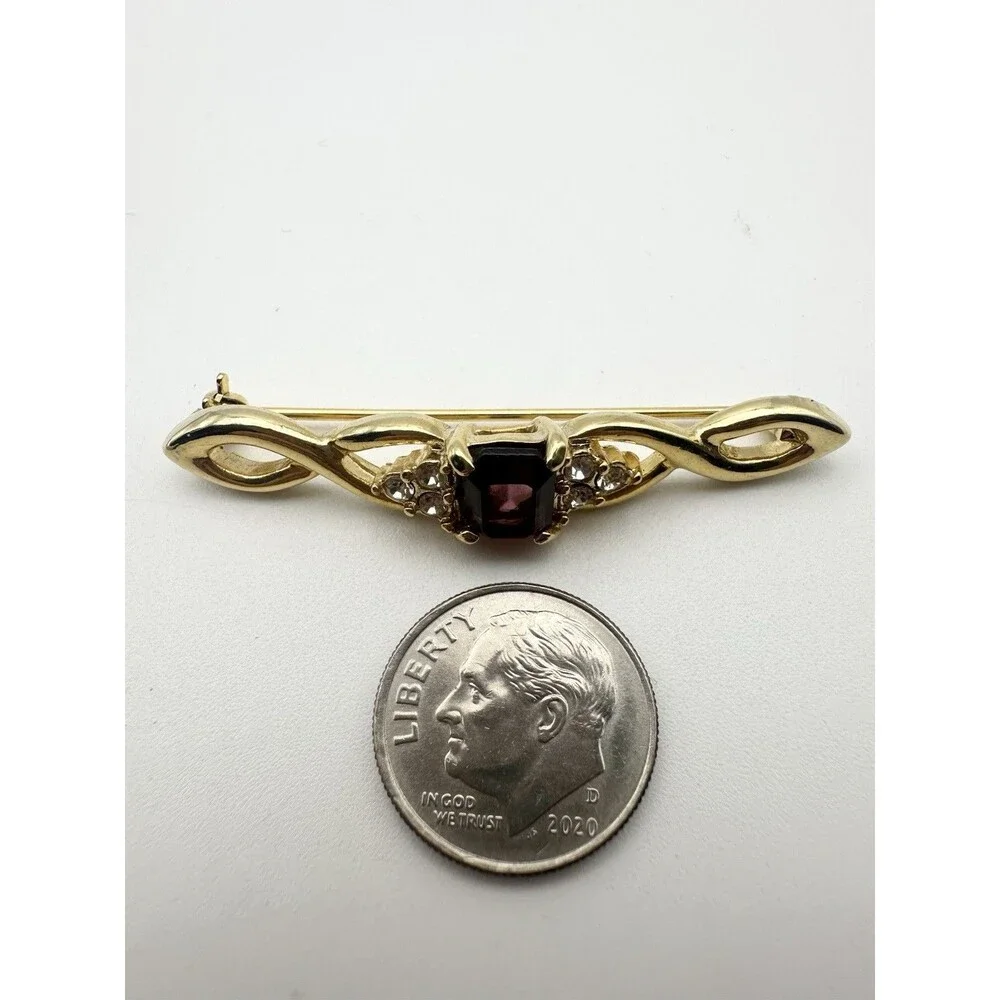 Vintage Gold Tone Infinity Rhinestone Pin Brooch